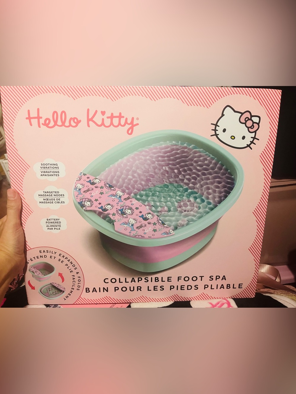 Hello Kitty Pink & Mint Collapsible Foot Spa with Patterned Massage Pad